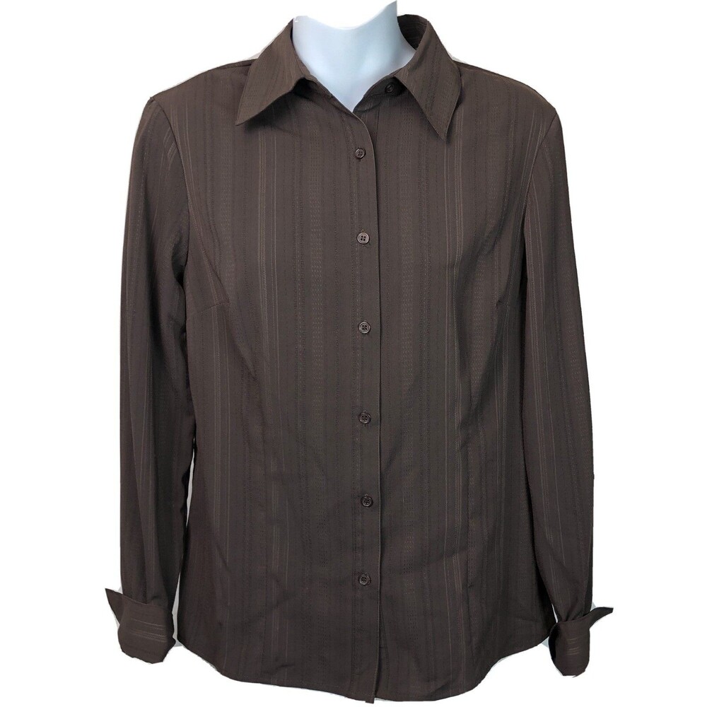 Nwt East 5th Top Blouse S Brown Cuffed Long Sleeve Button Up Career Work Capsule
